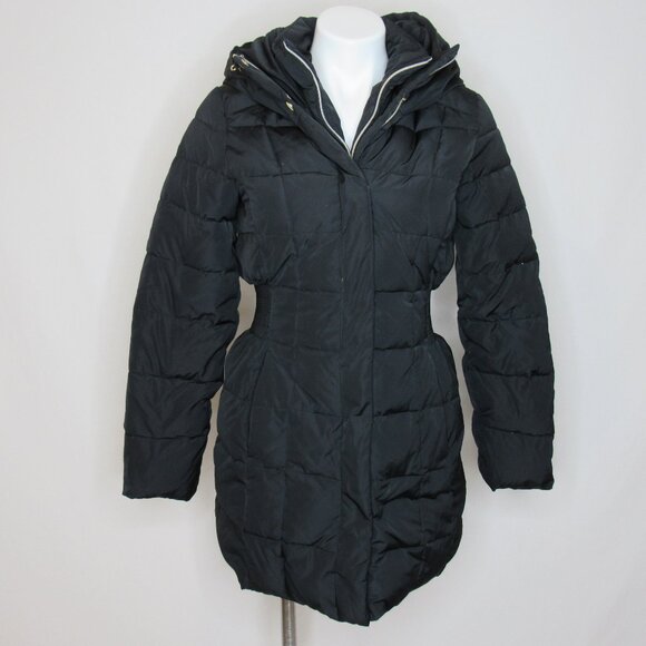 Cole Haan Black Signature Hooded Taffeta Down Puffer Coat Women's S Small - Picture 1 of 12